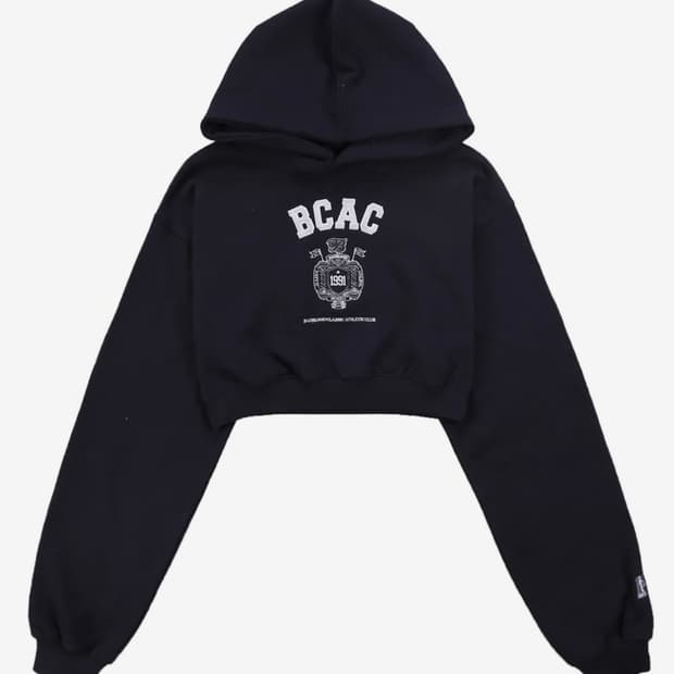 배드블러드 BCAC 엠블렘 헤비웨이트 크롭 후드 네이비 XS