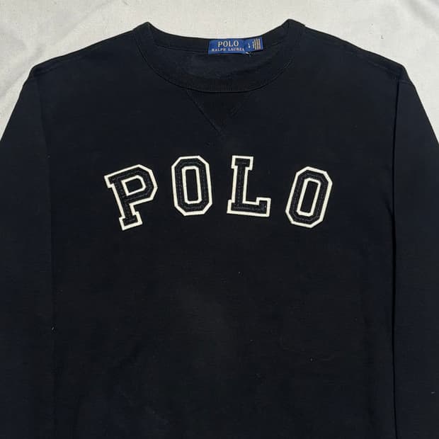 L 폴로랄프로렌 빅로고 블랙 기모 맨투맨