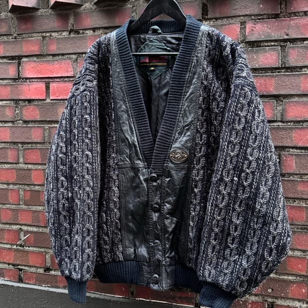 90s A.L.S.D Co 레더 디테일 니트 믹스 자켓 