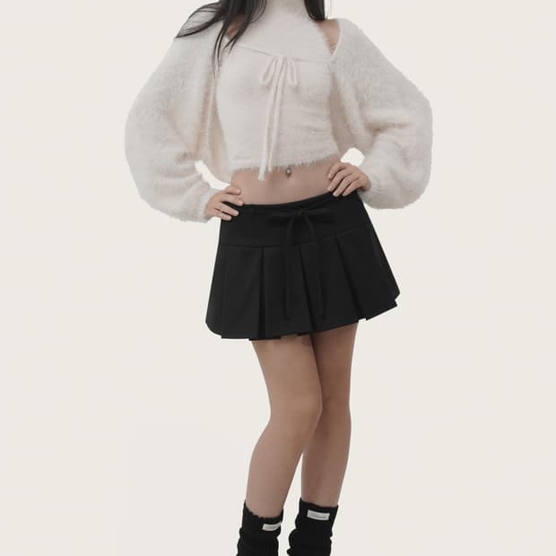 택O) 클리시어 허깅 리본 플리츠 스커트 블랙