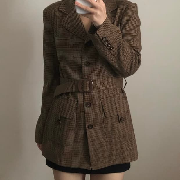 JPN 빈티지 벨티드 체크 자켓