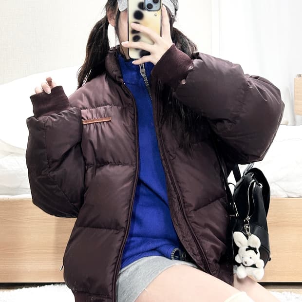 폴로 진스 버건디 덕다운 패딩