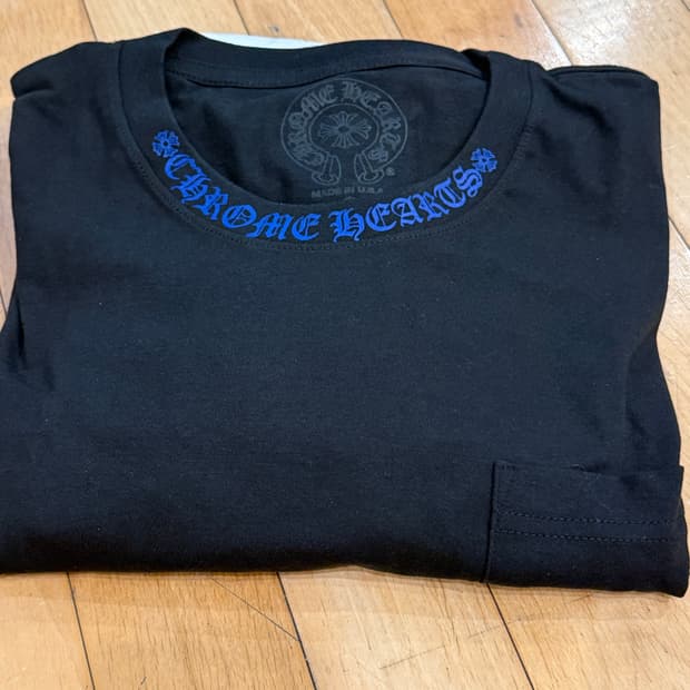 [XL] 크롬하츠 넥 로고 포켓 크루넥 긴팔 티셔츠 블루