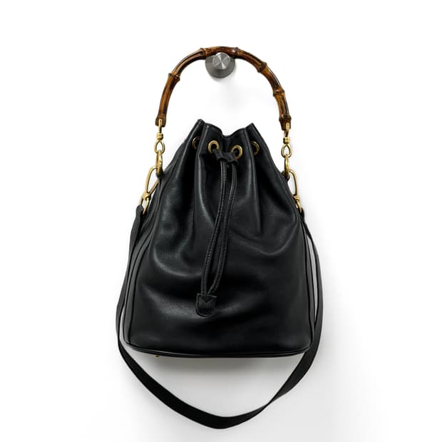 구찌 뱀부 레더 드로우스트링 2WAY 버킷백