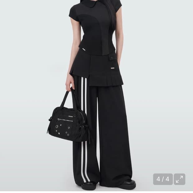 Track Pleats skirt pants SET BLACK