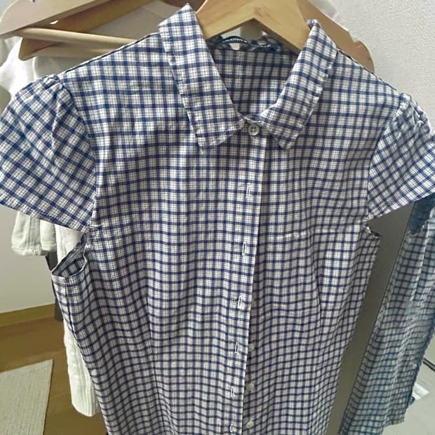 브랜디멜빌 하늘색 체크무늬 블라우스 셔츠