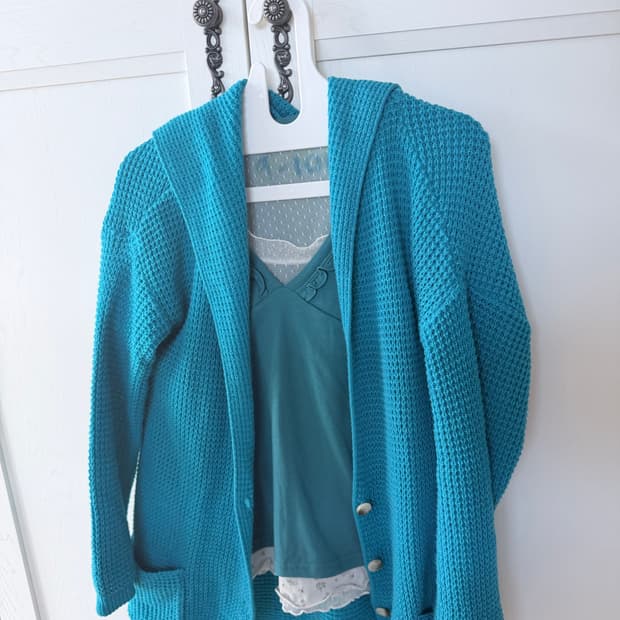 파란 레이스 레이어드 긴팔 + 니트가디건 세트