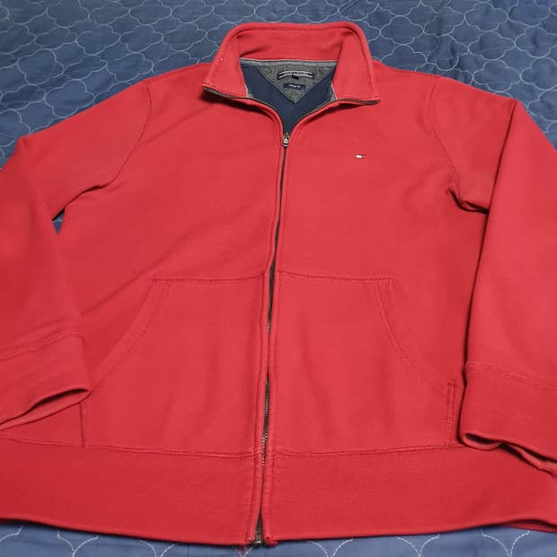 타미힐피거 빈티지핏 마이크로 와플 집업자켓 버건디 (XL)