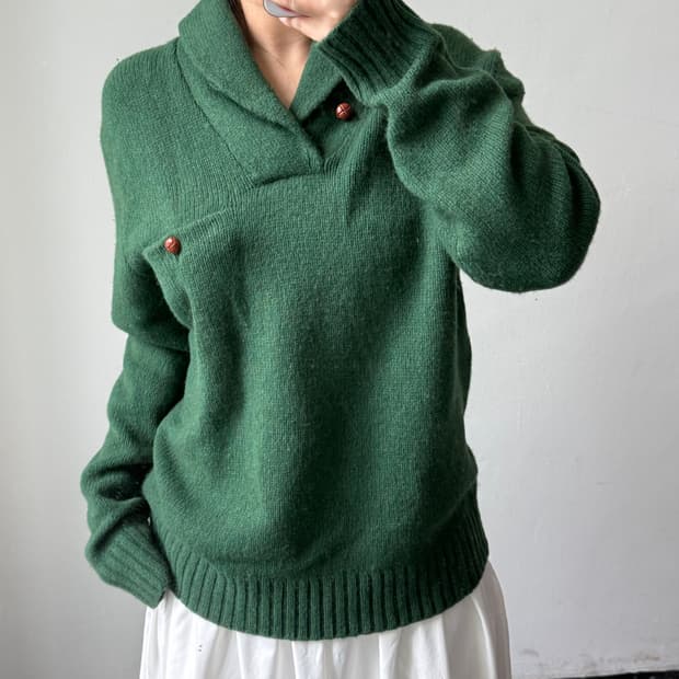 [L] 폴로 그린 숄 카라 니트