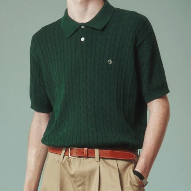 (XL)메르고 케이블 카라 반팔 니트