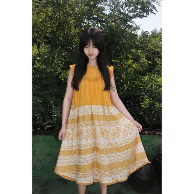 노랑 패치 빈티지 원피스