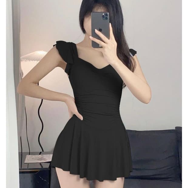 블랙 프릴 원피스 수영복 Free