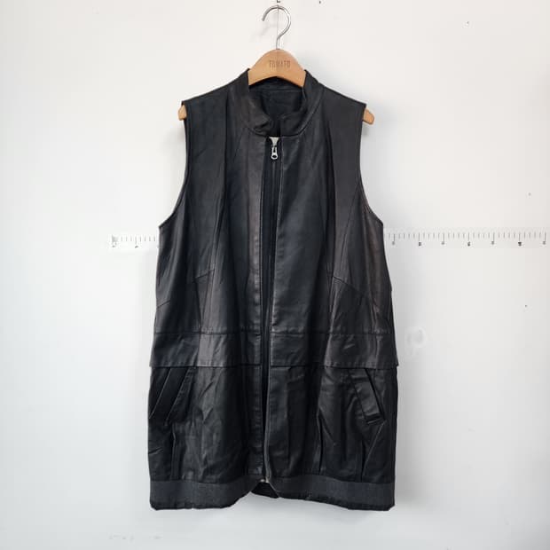 손정완 디자인 블랙 양가죽 롱 조끼