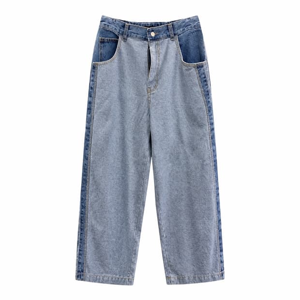 글래머 연청 믹스 와이드 데님 팬츠