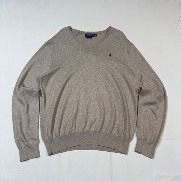 L) 폴로 랄프로렌 피마코튼 오트밀 베이지 브이넥 니트