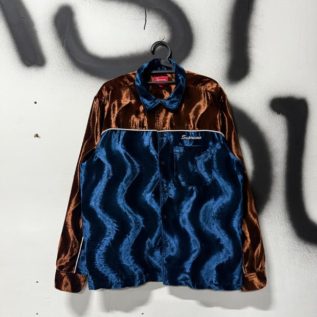 슈프림 18fw 벨벳 스윌 워크 셔츠 브라운 네이비