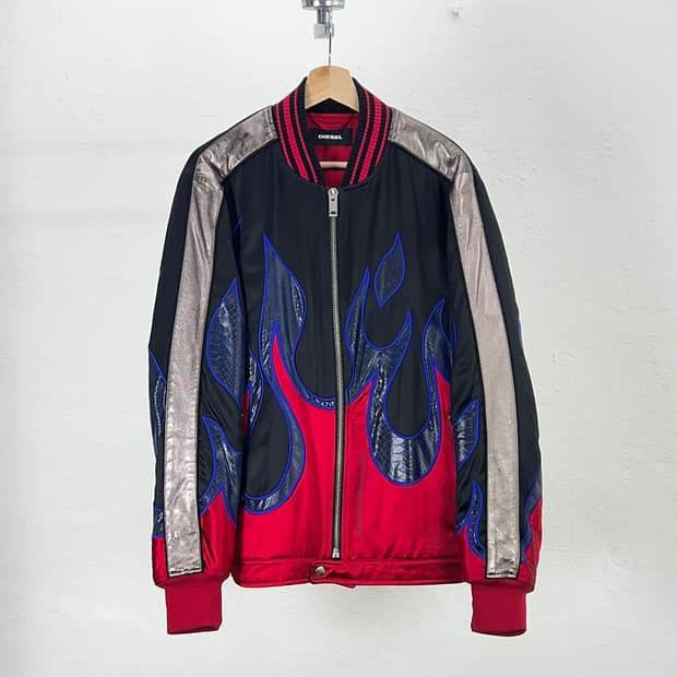 디젤 J-HELL 쉽스킨 레더 플레임 샷 파이톤 퀼팅 자켓