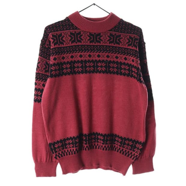 D. MARSHI 레드 블랙 패턴 니트 스웨터