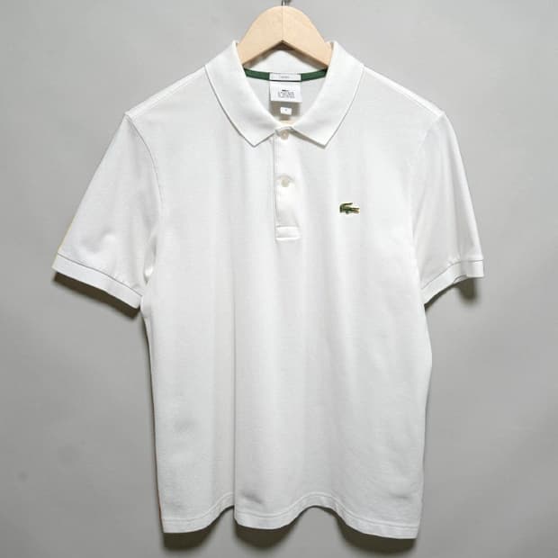 100 LACOSTE 라코스테 화이트 반팔 카라티 금장로고