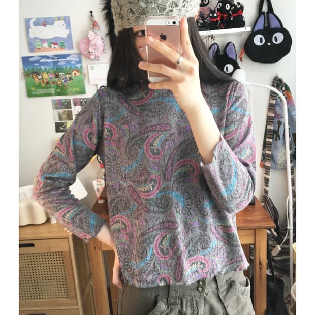 vintage paisley long sleeve purple