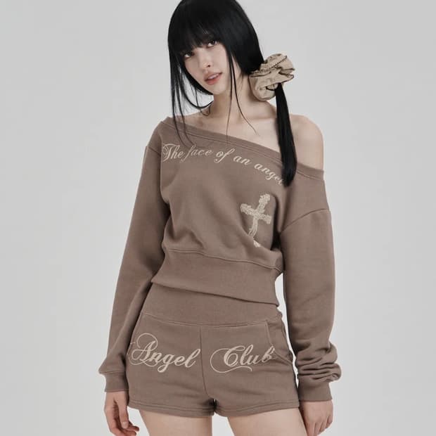 일리오 엔젤 스웻 셔츠 쇼츠 팬츠 셋업 모카 