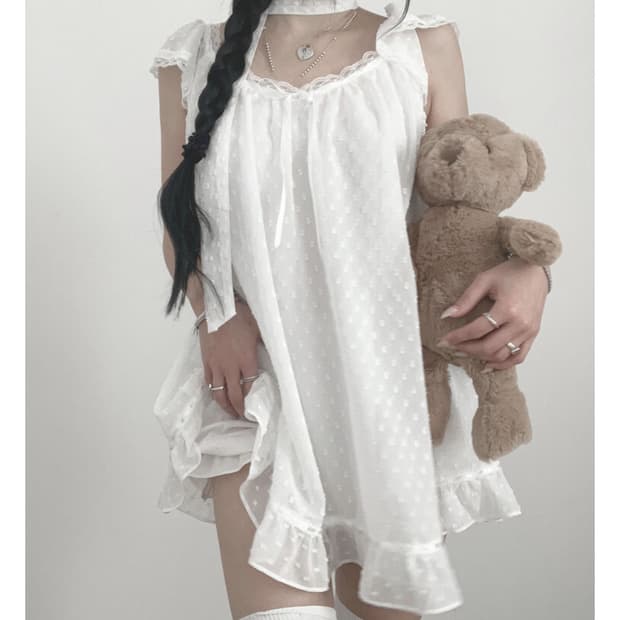 엔젤넘버555 Dot Lace Blouse (scarf set)