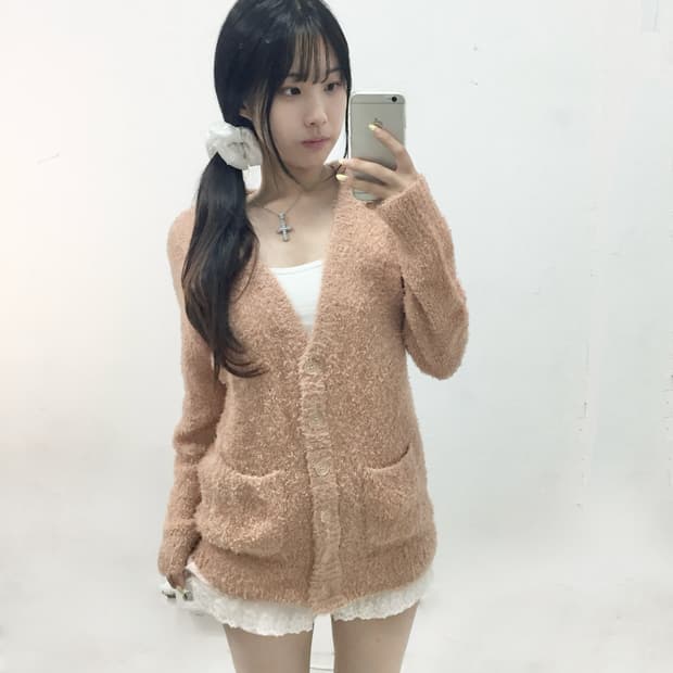 로걀 코랄핑크 가디건