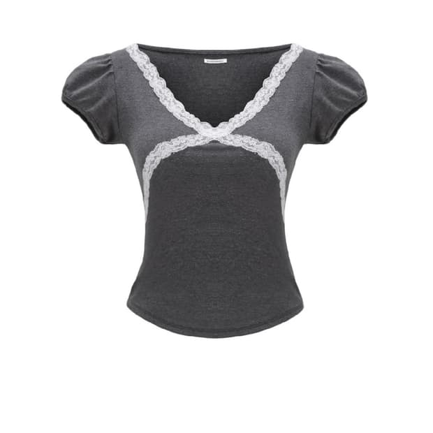 (새상품) 포어링 Back ribbon puff tee charcoal