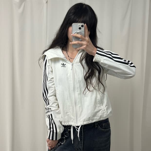 Adidas white lock-up windbreaker