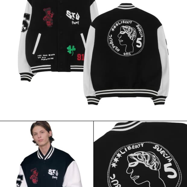 STU X HANK 바시티 자켓 블랙 L [에스티유 행크]