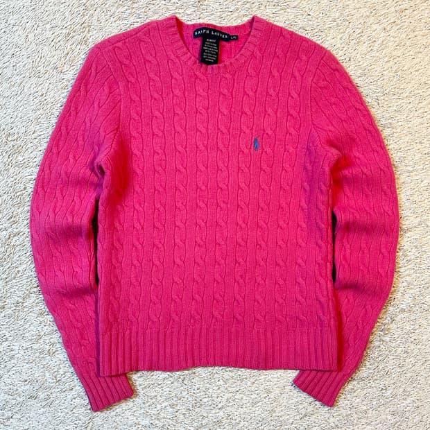 폴로 스포츠 슬림핏 블루포니 케이블 울 캐시미어 니트 핑크