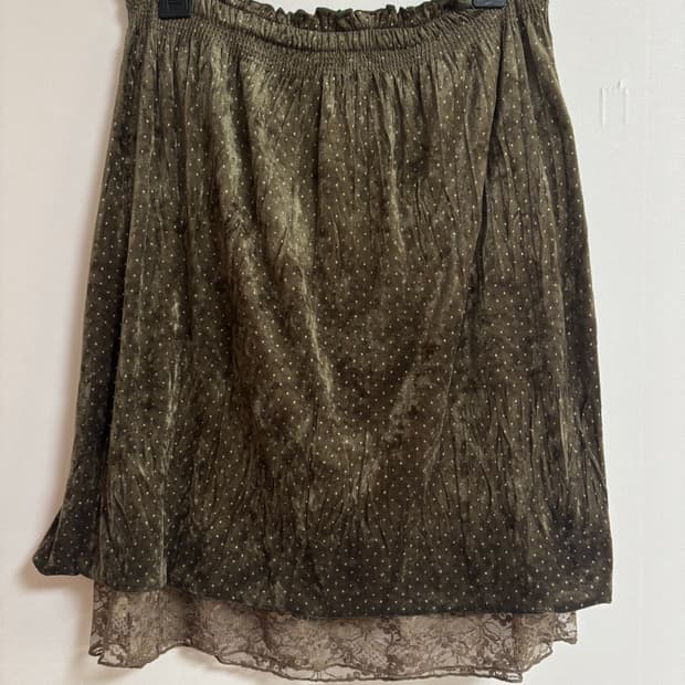 빈티지) 벨벳 도트 레이스 미디 스커트