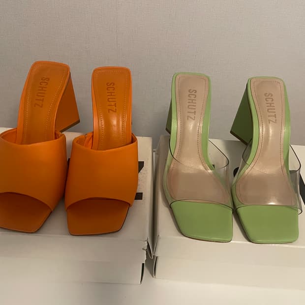 5.5) schutz 슈츠 오렌지/라임 뮬 힐 225