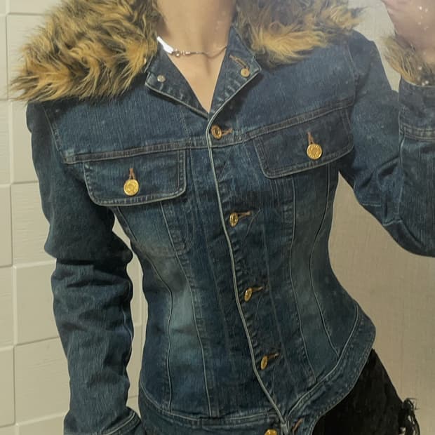y2k 갸루 00's  펑크 빈티지 슬림핏 퍼청자켓 