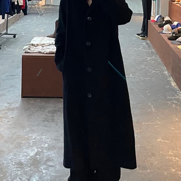 타임 울 블랙 롱코트 H1363