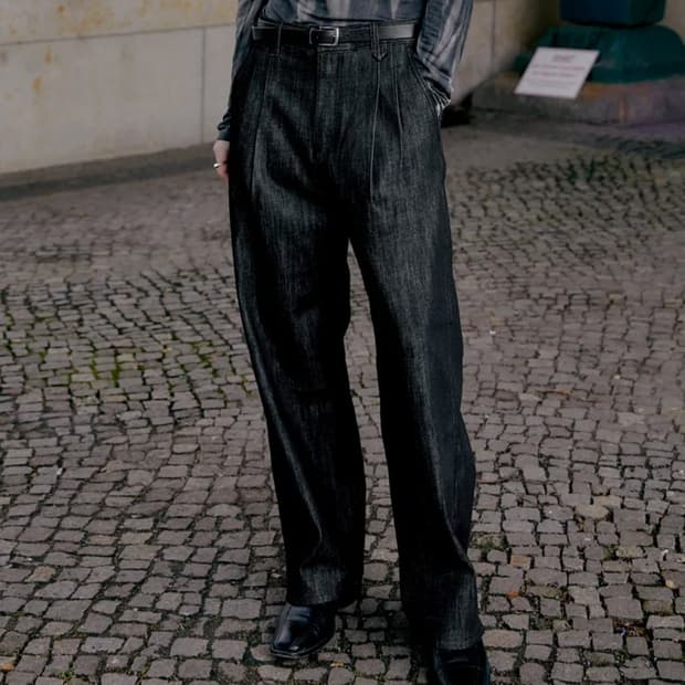 포트너스 투턱 와이드 블랙진 M