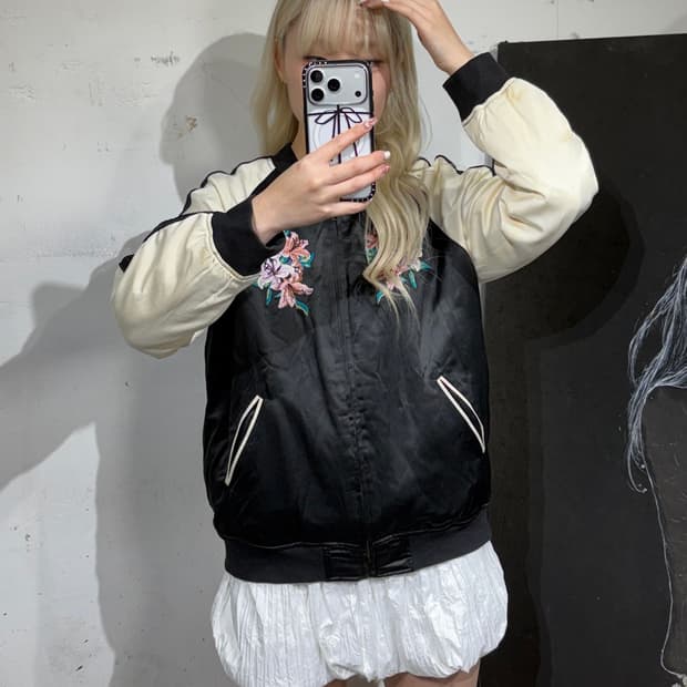 JPN 일본 빈티지 플라워 자수 스카잔 오리엔탈 스카쟌 