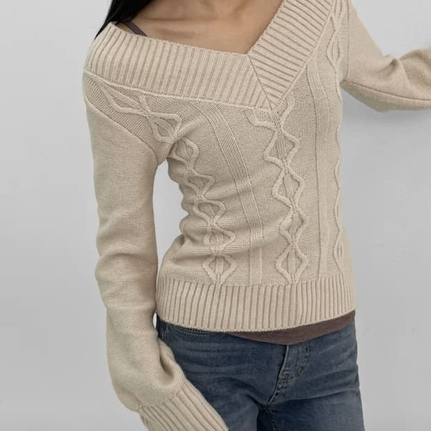 블랙) 블랙업 브이넥 니트 