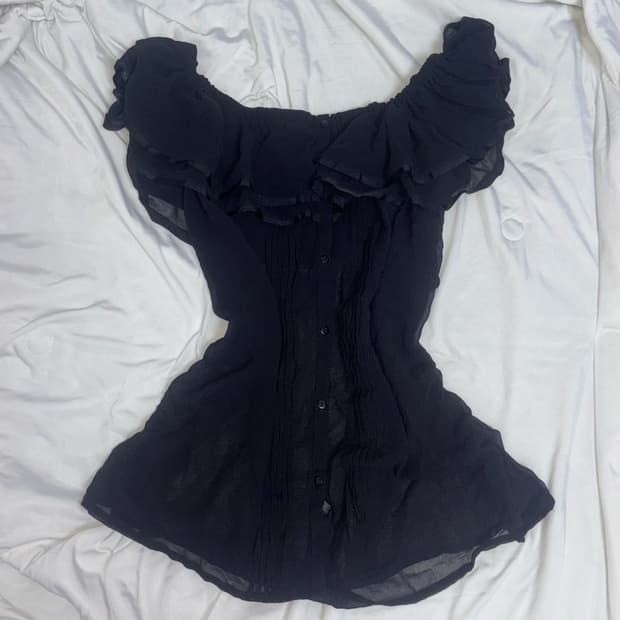 Mignon 일본빈티지 블랙 프릴 블라우스 로걀 액시즈팜깔 히메 공겜여주
