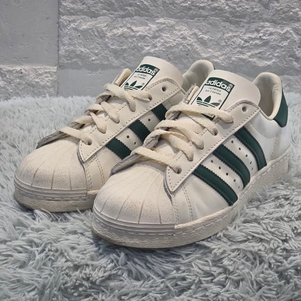 2q-24:아디다스 오리지널스 슈퍼스타 레더 스니커즈 그린 (230mm)
