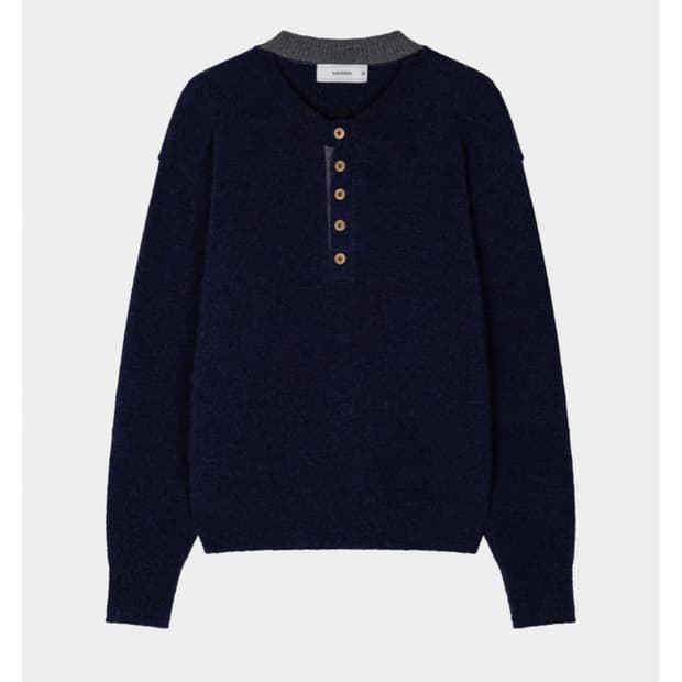 웨이비니스 알파카 레이어드 헨리넥 니트 네이비 3