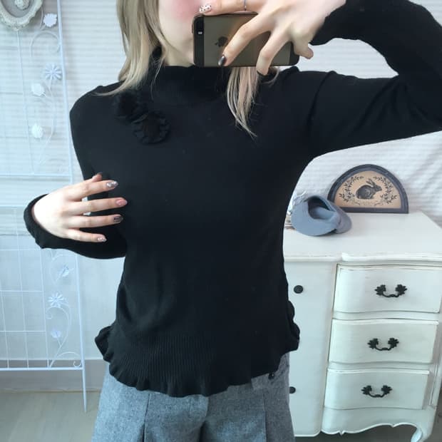 jpn vintage 블랙 코사지 풀오버 니트