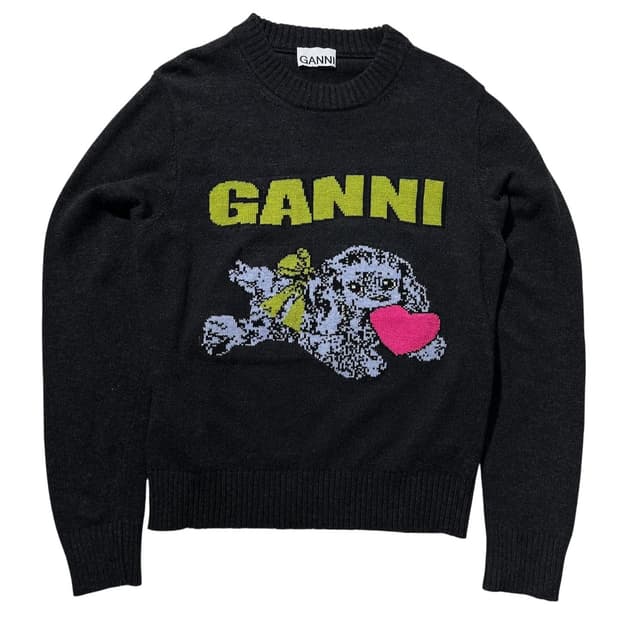 가니 퍼피 로고 크루넥 니트 스웨터