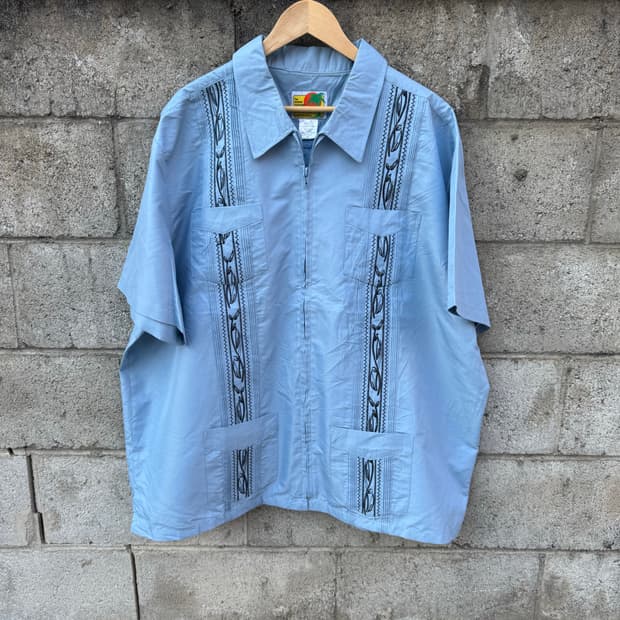 빈티지 구아야베라 쿠바 셔츠 하늘색 지퍼 2xl