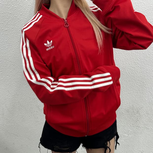 아디다스 슈퍼스타 화이트라인 레드 트랙탑 100