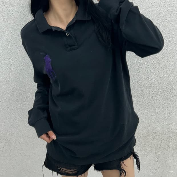 폴로 랄프로렌 퍼플빅포니 블랙 pk티 XL