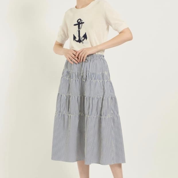 BCBG 25SS 시어서커 티어드 밴딩 스커트 77사이즈