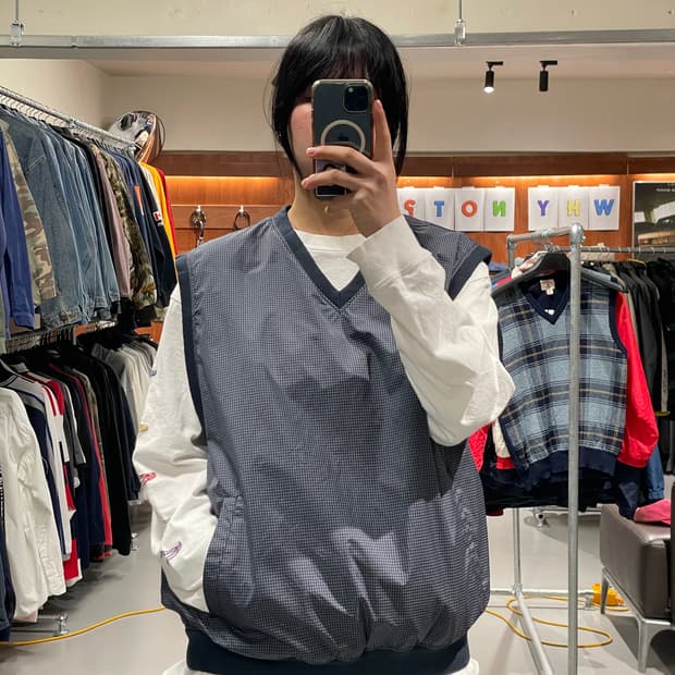 빈티지 바람막이 웜업 조끼  