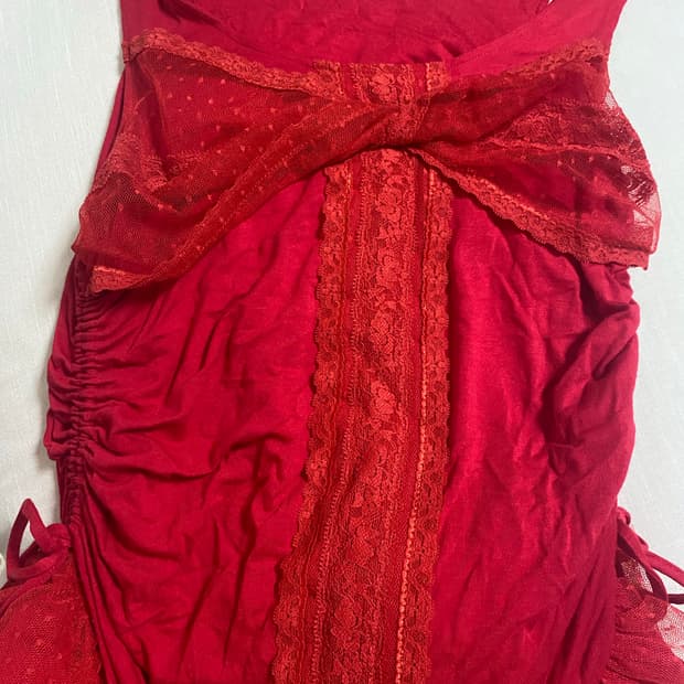 안나수이 레드 셔링 미니 원피스