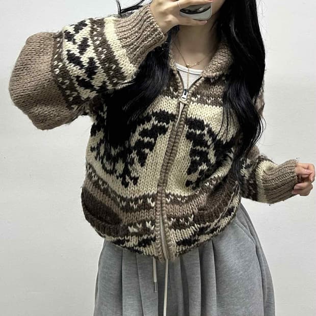 JPN 일본빈티지 노르딕 울 니트집업(M)